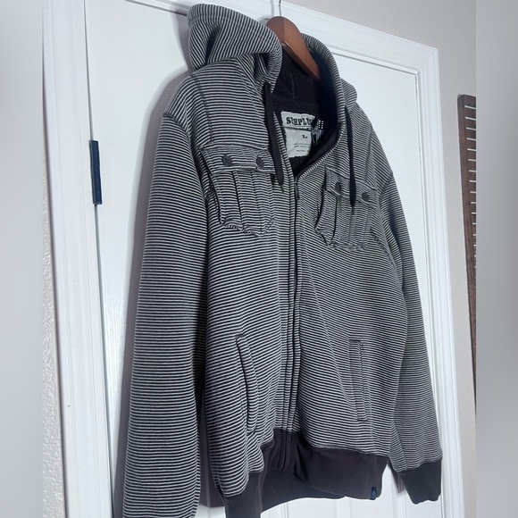 Surplus - Sherpa lined Striped Men's Zip-up hoodie.  Large - Picture 5 of 8